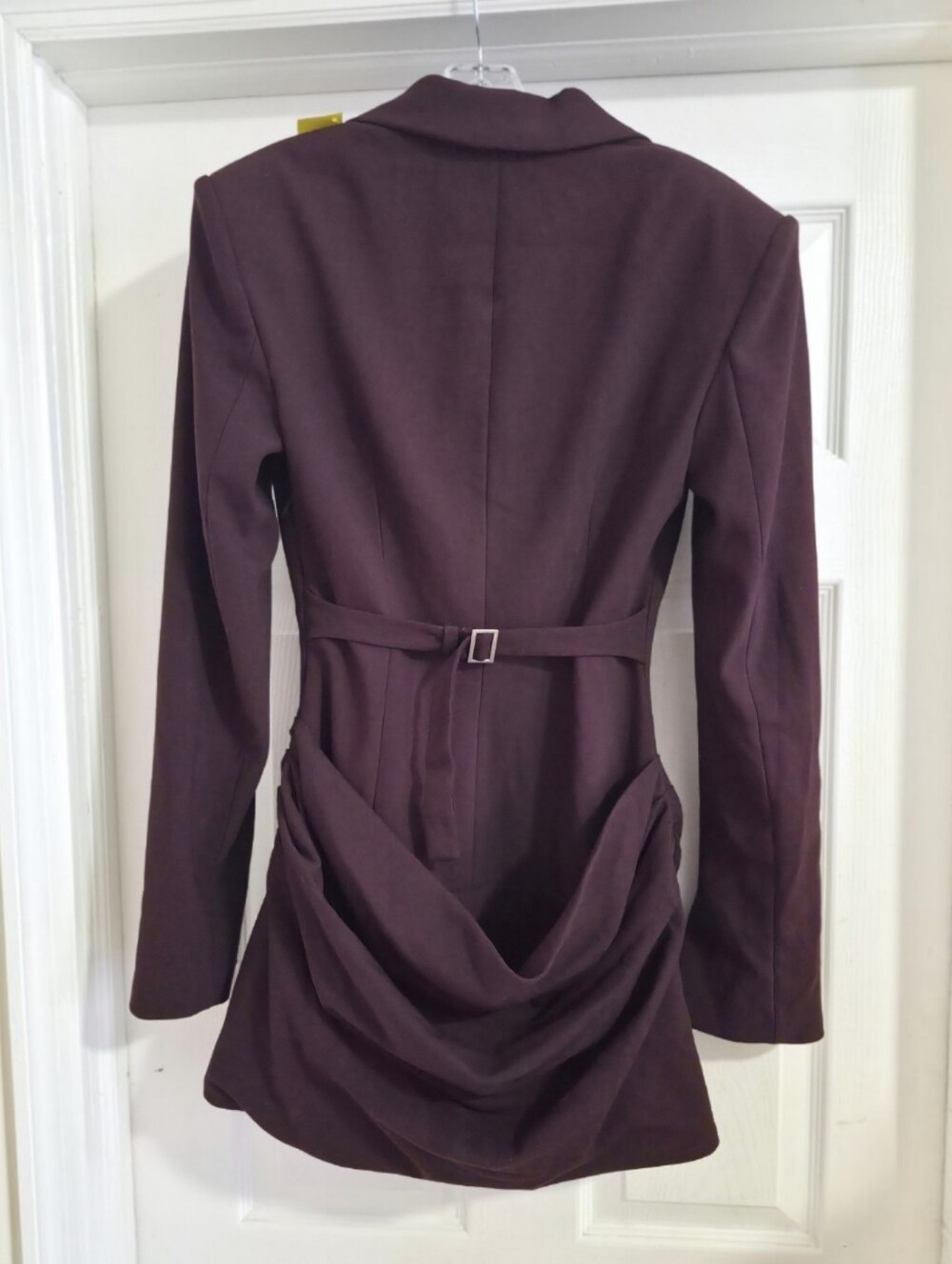 Babyboo Plum Purple Draped Blazer Mini Dress Hook Eye Tailored Long Sleeve Small - Picture 3 of 9